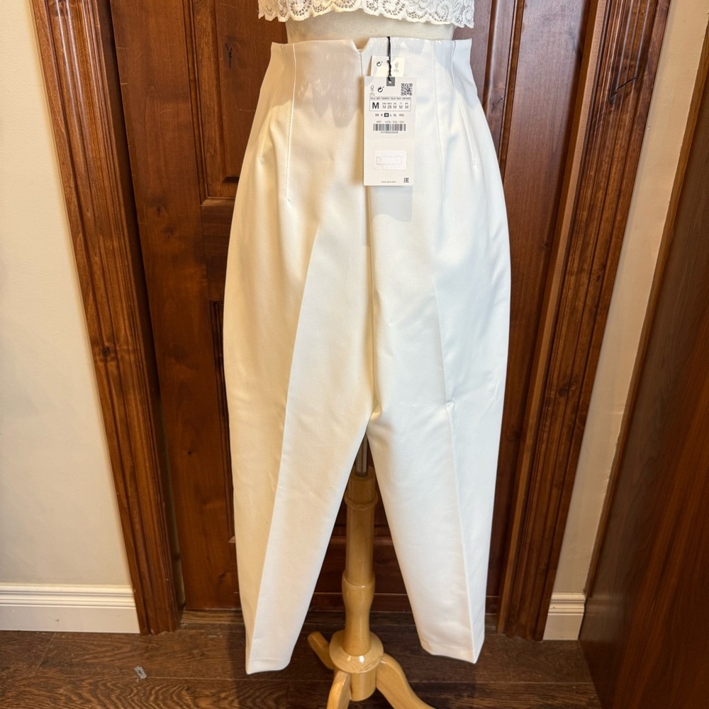 💋Zara White High-Waisted Women's Trousers size M - Picture 10 of 12